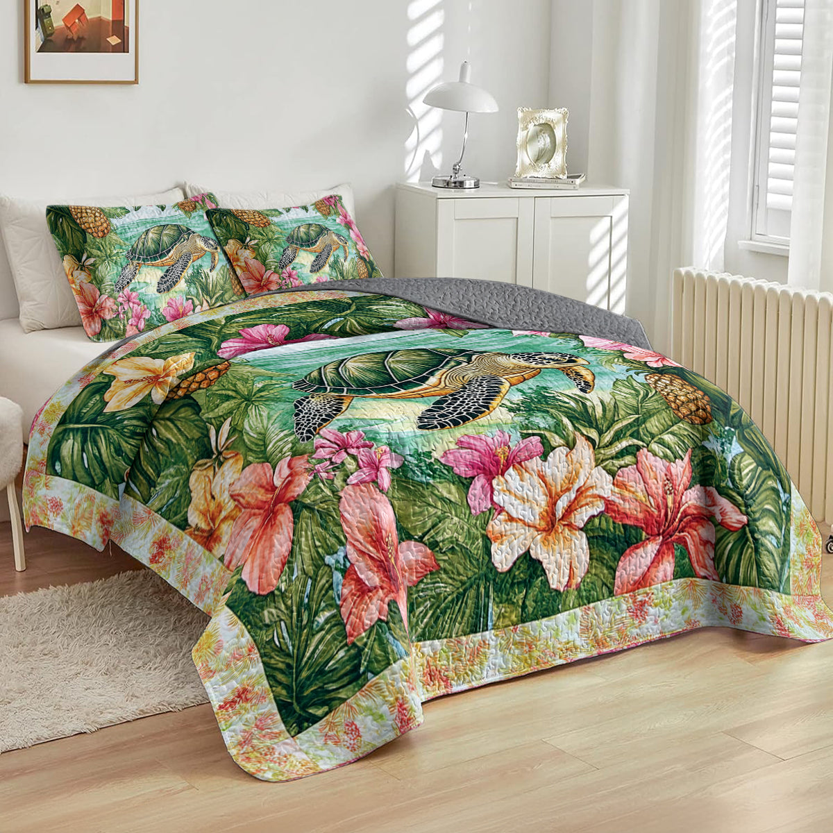 Shineful All Season Quilt 3-Piece Set Tropical Sea Turtle