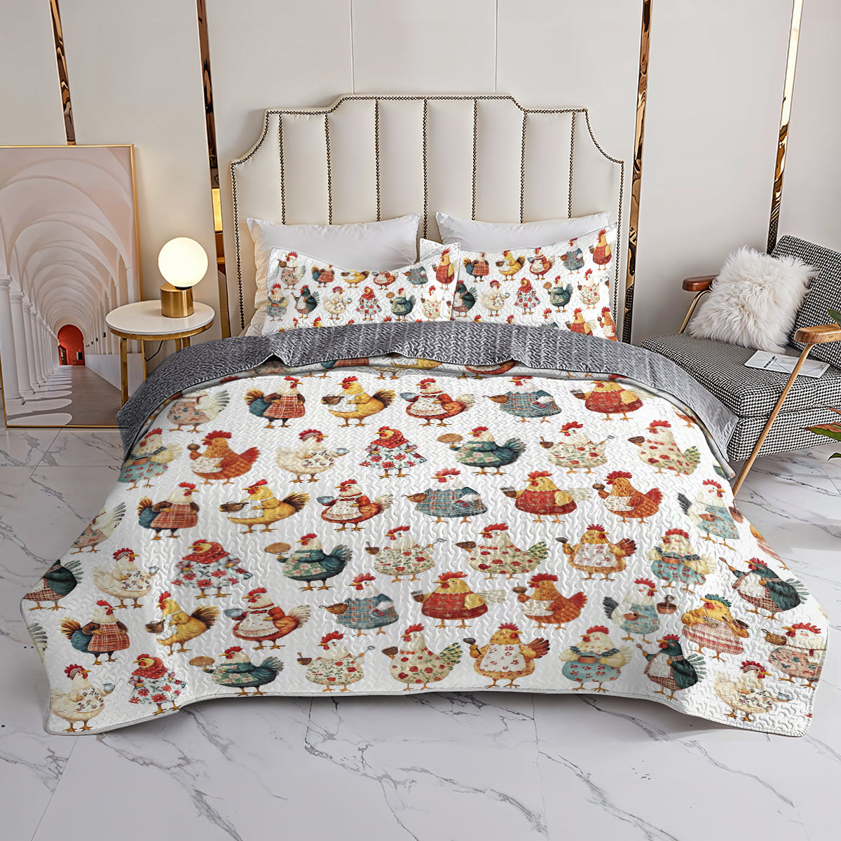 Shineful All Season Quilt 3-Piece Set Farmhouse Hen
