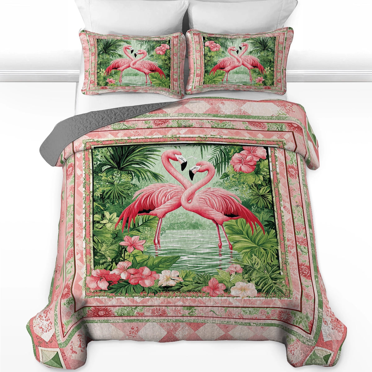 Shineful All Season Quilt 3-Piece Set - Tropical Flamingo Kisses