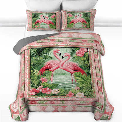 Shineful All Season Quilt 3-Piece Set - Tropical Flamingo Kisses