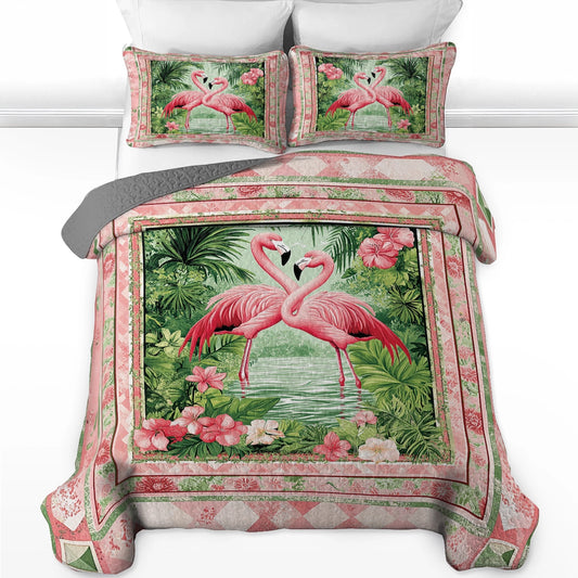 Shineful All Season Quilt 3-Piece Set - Tropical Flamingo Kisses