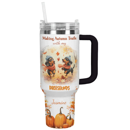 Shineful Tumbler Personalized Dachshund Makes Autumn Trails