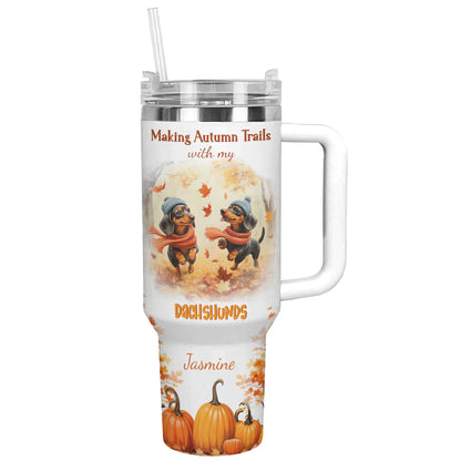 Shineful Tumbler Personalized Dachshund Makes Autumn Trails