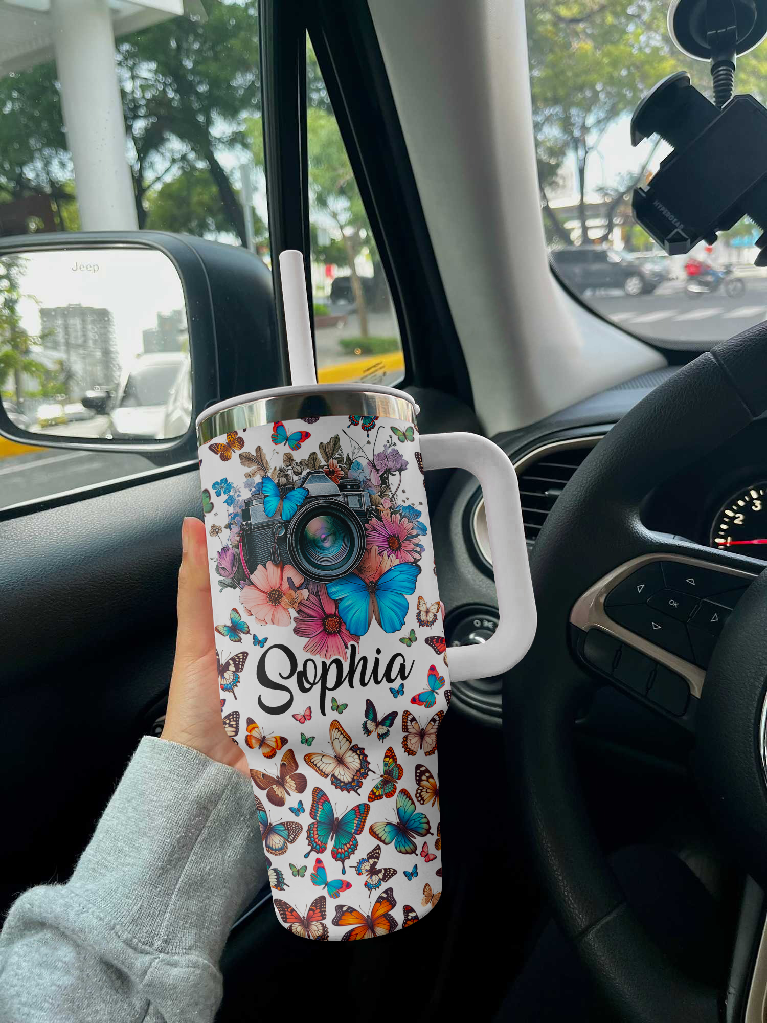 Butterfly Shineful™ Tumbler 40 Oz Name Customized Vq03 White 40Oz