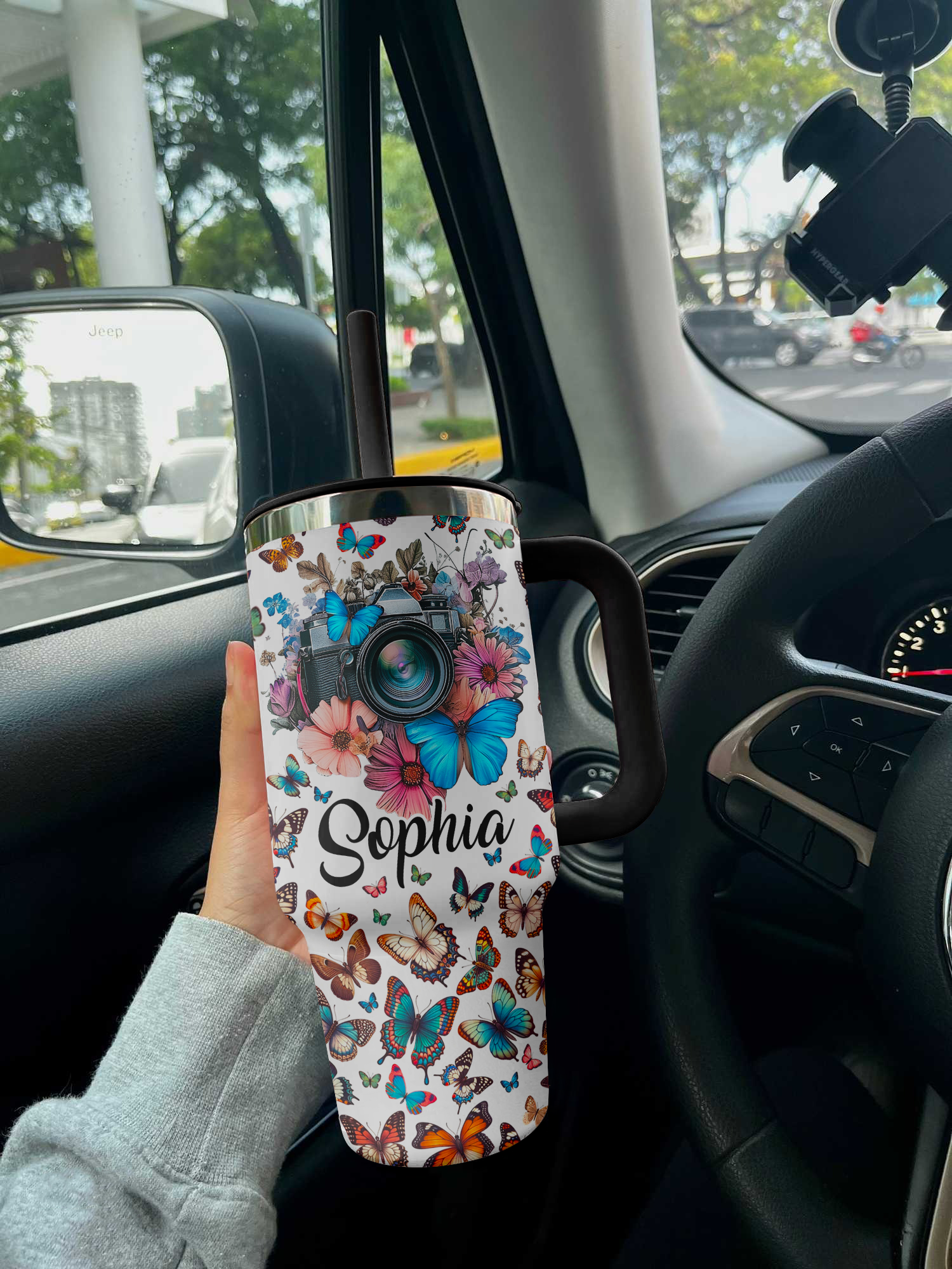 Butterfly Shineful™ Tumbler 40 Oz Name Customized Vq03 Black 40Oz
