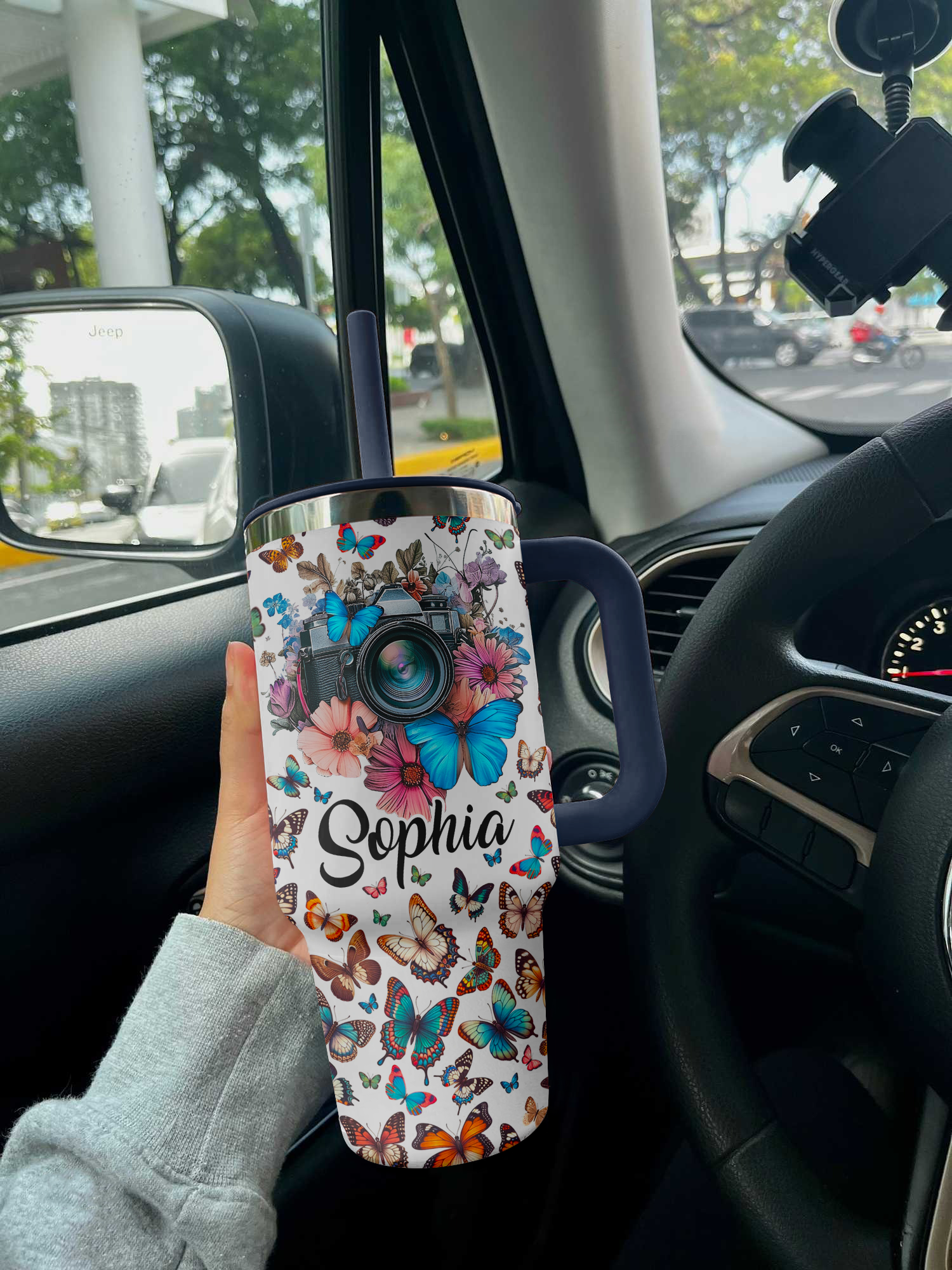 Butterfly Shineful™ Tumbler 40 Oz Name Customized Vq03 Denim Blue 40Oz