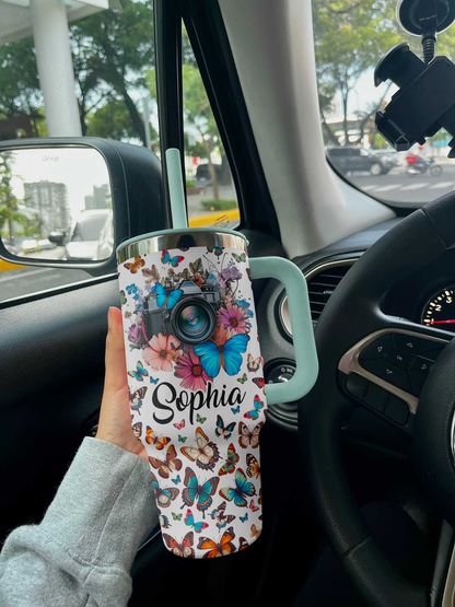 Butterfly Shineful™ Tumbler 40 Oz Name Customized Vq03 Light Blue 40Oz