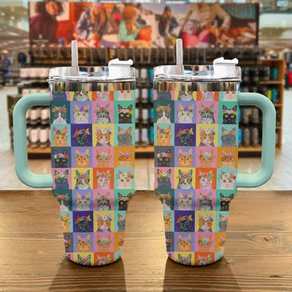 Cat Shineful™ Tumbler 40 Oz Charming Floral Vq03 40Oz