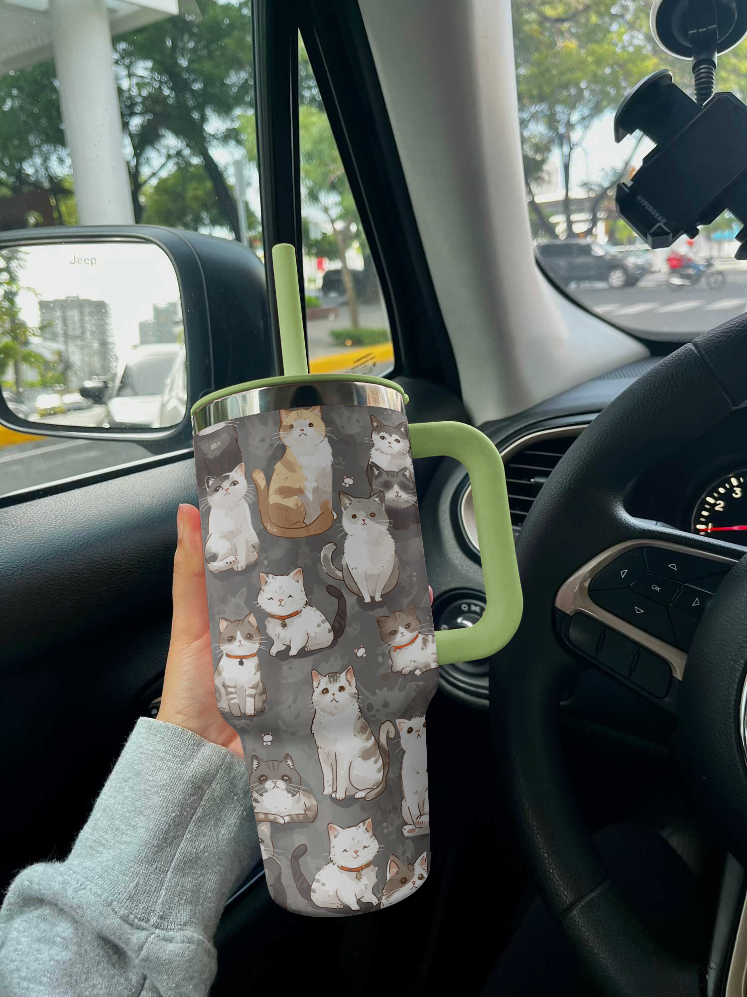 Cat Shineful™ Tumbler 40 Oz Cat’s Canvas Vq03 Green 40Oz