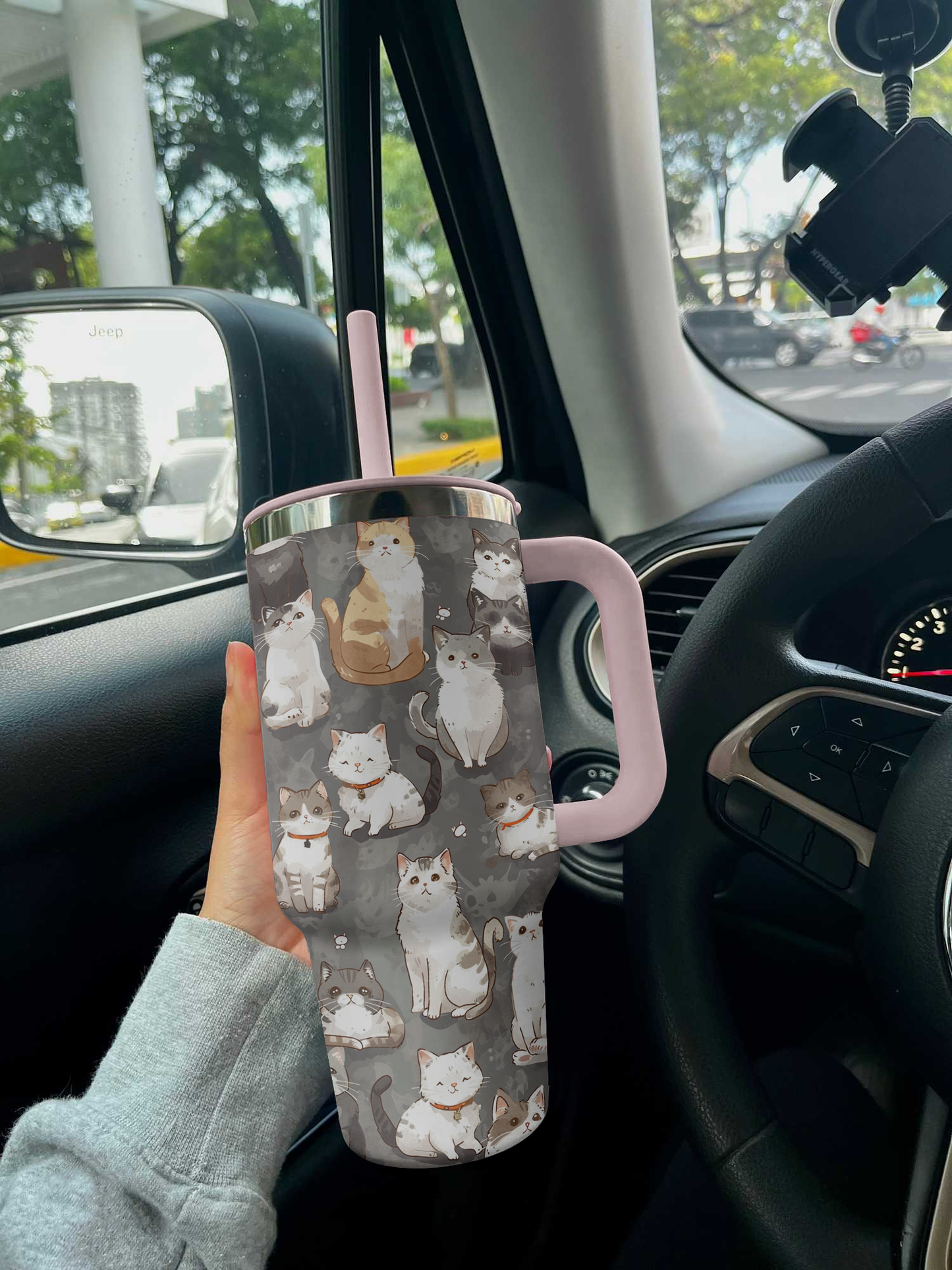 Cat Shineful™ Tumbler 40 Oz Cat’s Canvas Vq03 Light Pink 40Oz