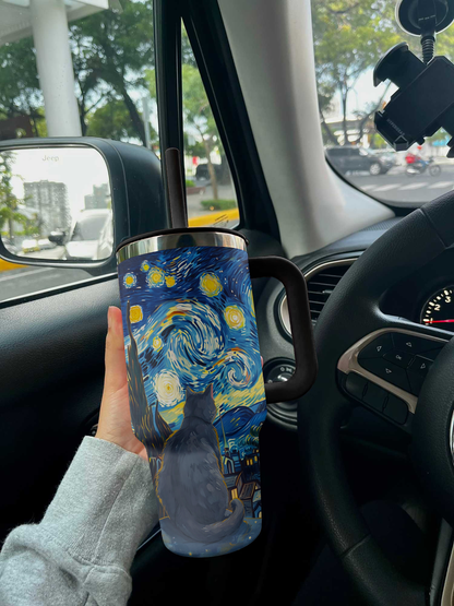 Cat 40 Oz Shineful™ Tumbler Van Gogh Style V2 Vq03 Black 40Oz