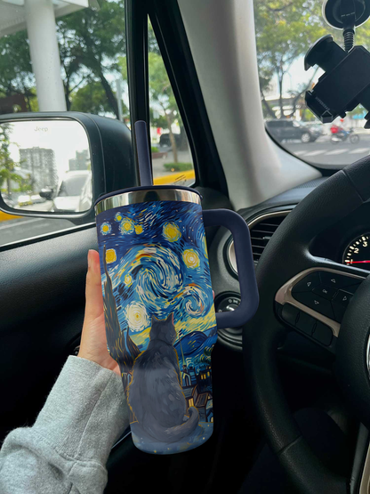 Cat 40 Oz Shineful™ Tumbler Van Gogh Style V2 Vq03 Navy 40Oz
