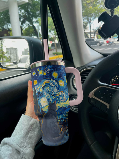 Cat 40 Oz Shineful™ Tumbler Van Gogh Style V2 Vq03 Pink 40Oz