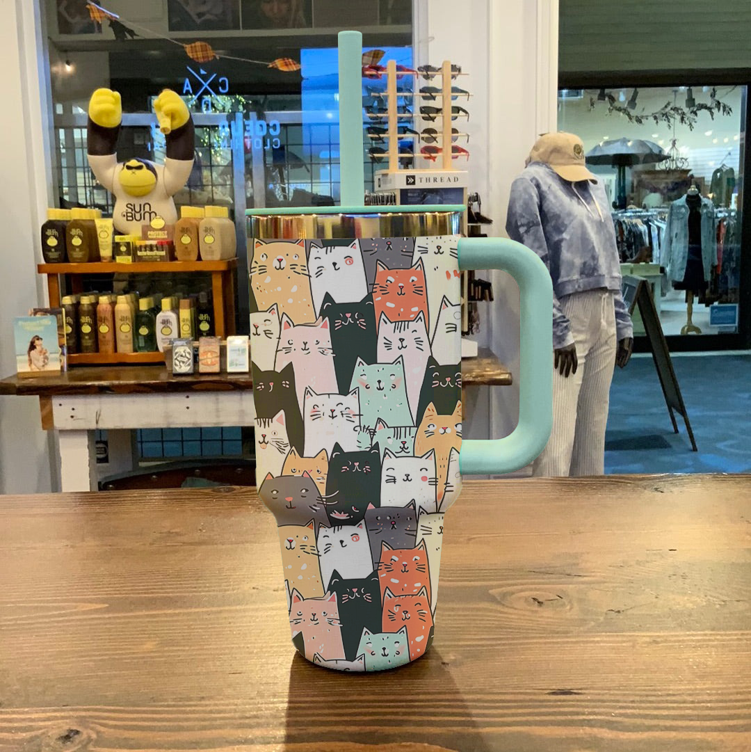 Cat 40 Oz Shineful™ Tumbler Seamless Cartoon Vq03 40Oz