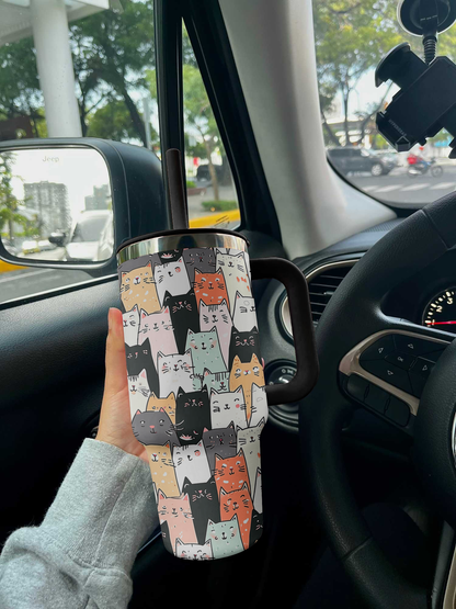 Cat 40 Oz Shineful™ Tumbler Seamless Cartoon Vq03 Black 40Oz