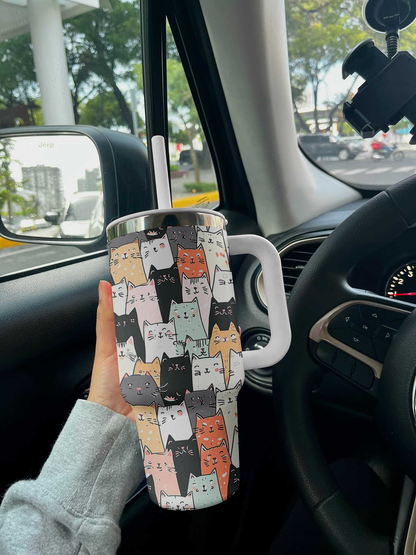 Cat 40 Oz Shineful™ Tumbler Seamless Cartoon Vq03 White 40Oz