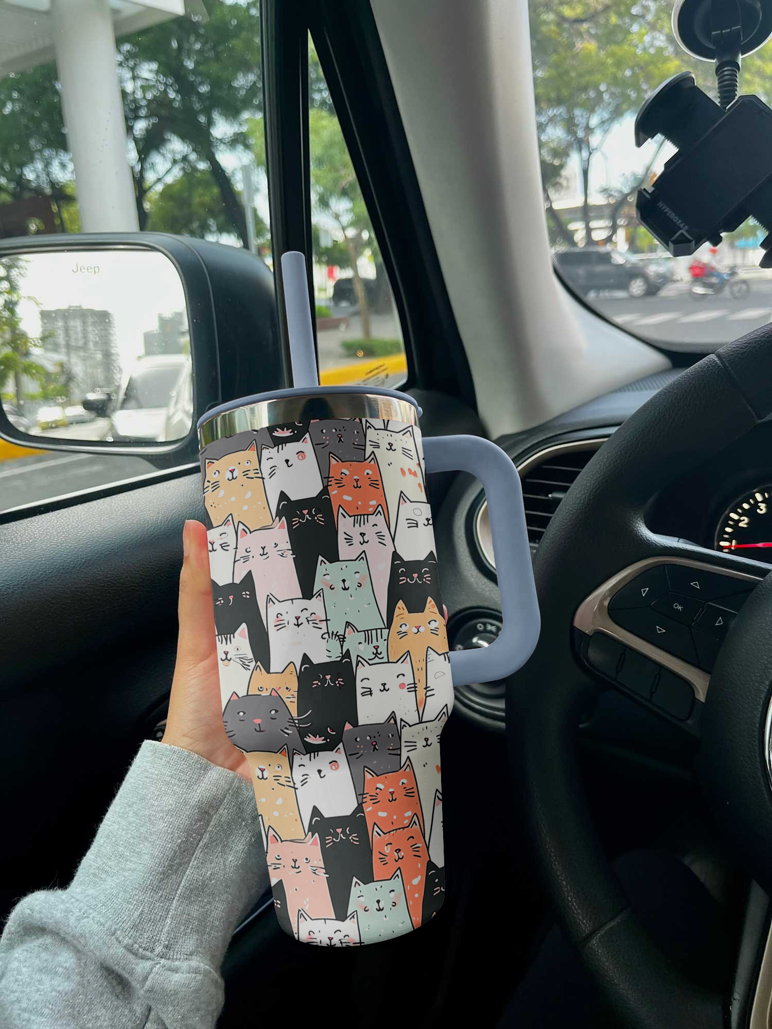 Cat 40 Oz Shineful™ Tumbler Seamless Cartoon Vq03 Sky Blue 40Oz