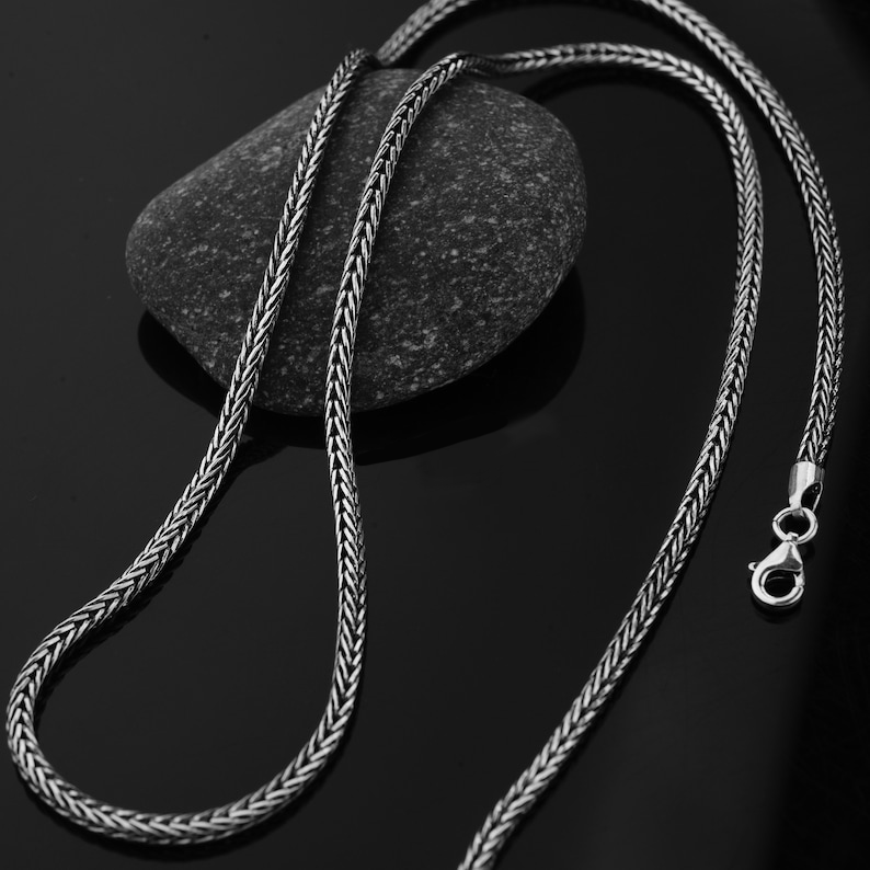 Shineful Oxidized Sterling Silver Viking Foxtail Chain Necklace for Men