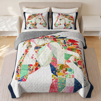Shineful Quilt 3-Piece Set Charming Floral Horse