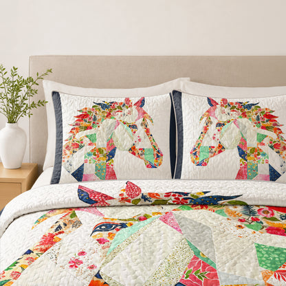 Shineful Quilt 3-Piece Set Charming Floral Horse