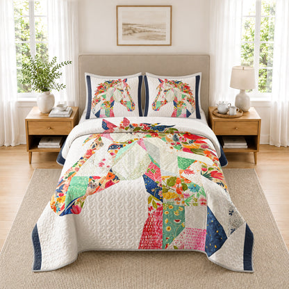 Shineful Quilt 3-Piece Set Charming Floral Horse