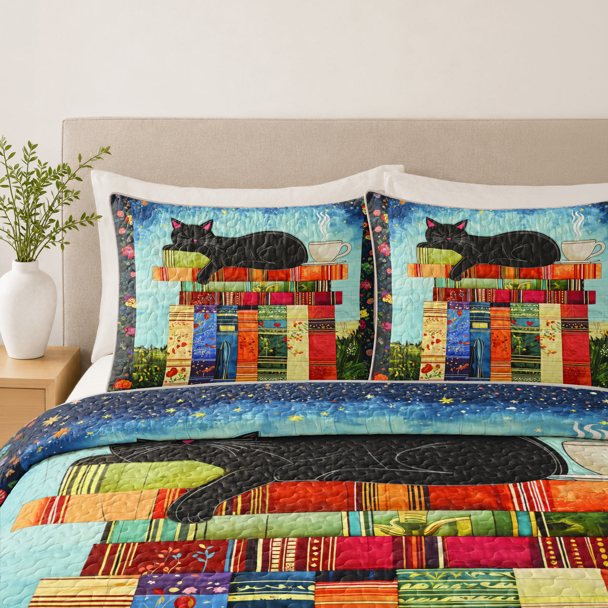 Shineful Quilt 3-Piece Set Cozy Cat