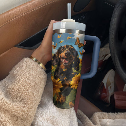 Shineful Tumbler Dachshund In Sunflower Field