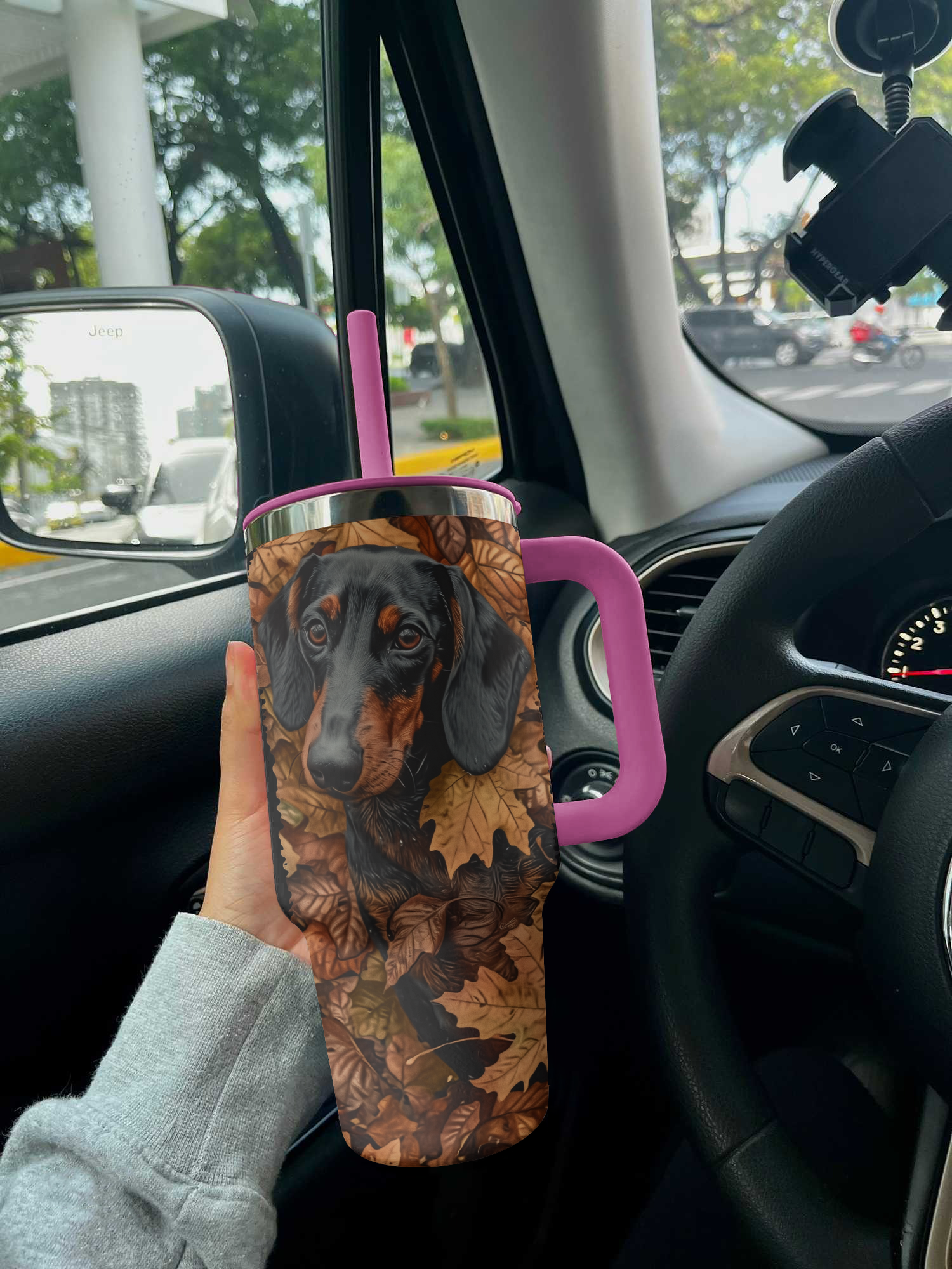 Dog 40 Oz Shineful™ Tumbler Autumn Dachshunds Vq03 Hot Pink 40Oz