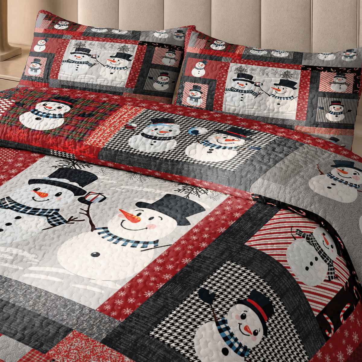 Shineful Quilt 3-Piece Set Playful Snowmen