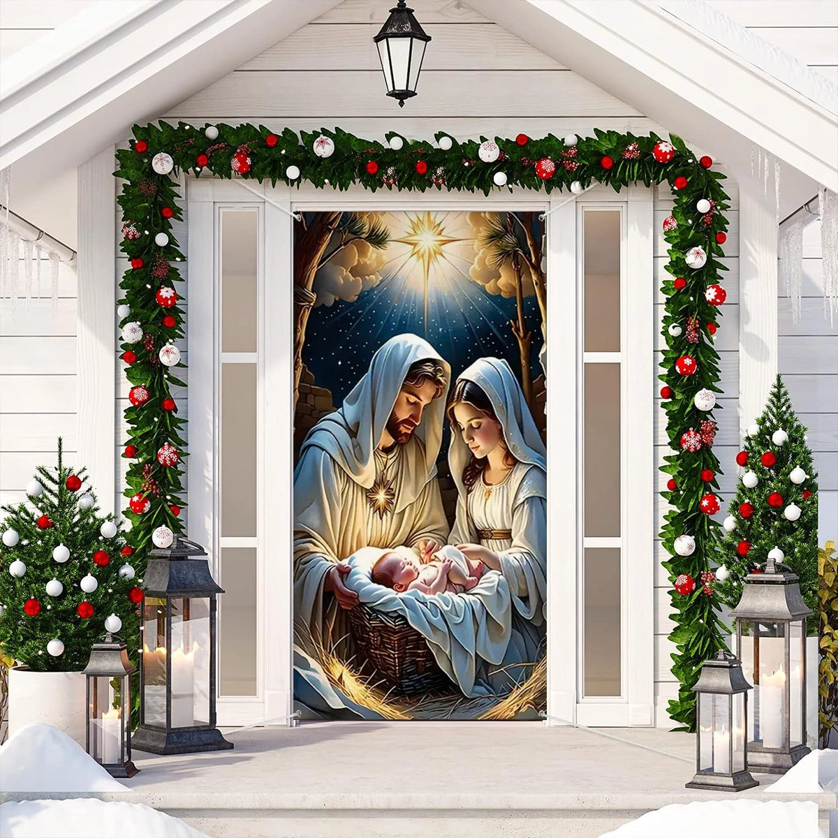 Shineful Door Cover Holy Nativity Scene