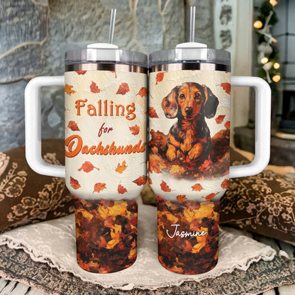 Shineful Tumbler Personalized Falling For Dachshunds Oil Painting Edition