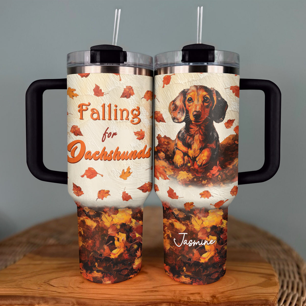 Shineful Tumbler Personalized Falling For Dachshunds Oil Painting Edition