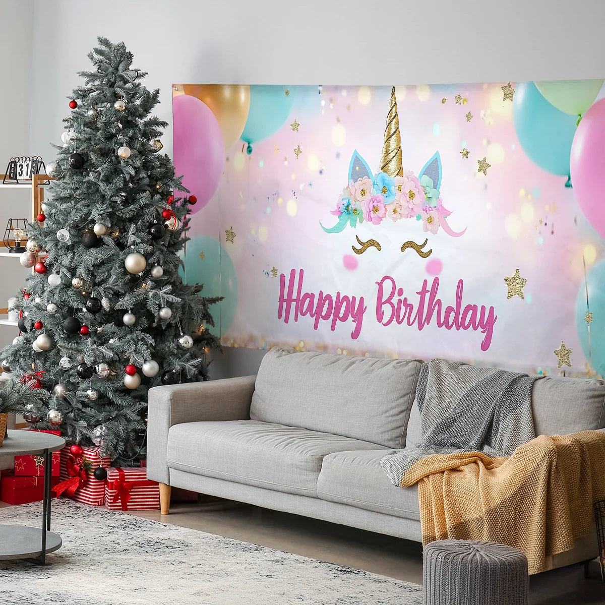 Shineful Garage Door Banner Decoration - Unicorn Dreams with Pastel Balloons and Sparkling Stars