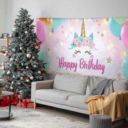 Shineful Garage Door Banner Decoration - Unicorn Dreams with Pastel Balloons and Sparkling Stars