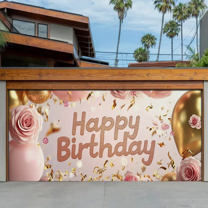 Shineful Garage Door Banner Decoration - Sparkling Celebration with Roses and Balloons