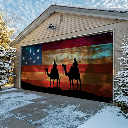 Shineful Garage Door Banner Decoration - Legacy of Courage Silhouetted Soldiers Beneath the Flag’s Colors