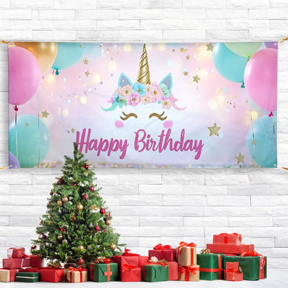 Shineful Garage Door Banner Decoration - Unicorn Dreams with Pastel Balloons and Sparkling Stars