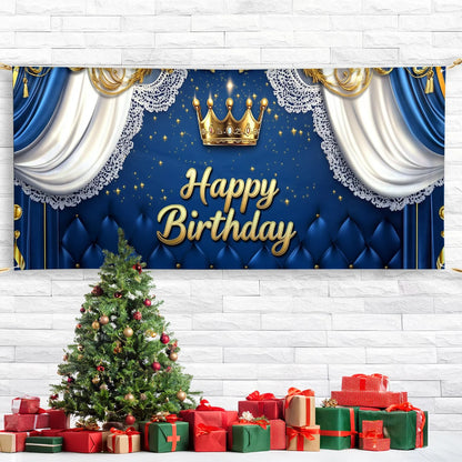 Shineful Garage Door Banner Decoration - Regal Elegance with Golden Crown and Blue Drapes