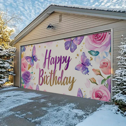 Shineful Garage Door Banner Decoration - Whimsical Floral Wishes with Butterflies and Glitter