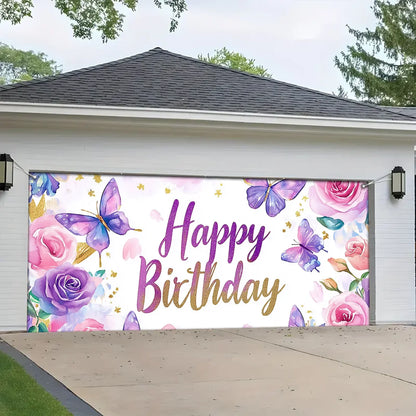 Shineful Garage Door Banner Decoration - Whimsical Floral Wishes with Butterflies and Glitter