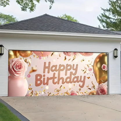 Shineful Garage Door Banner Decoration - Sparkling Celebration with Roses and Balloons
