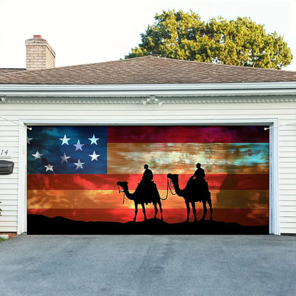 Shineful Garage Door Banner Decoration - Legacy of Courage Silhouetted Soldiers Beneath the Flag’s Colors