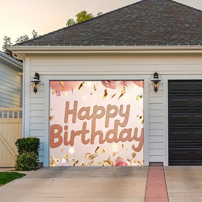 Shineful Garage Door Banner Decoration - Sparkling Celebration with Roses and Balloons