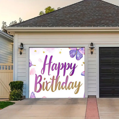 Shineful Garage Door Banner Decoration - Whimsical Floral Wishes with Butterflies and Glitter