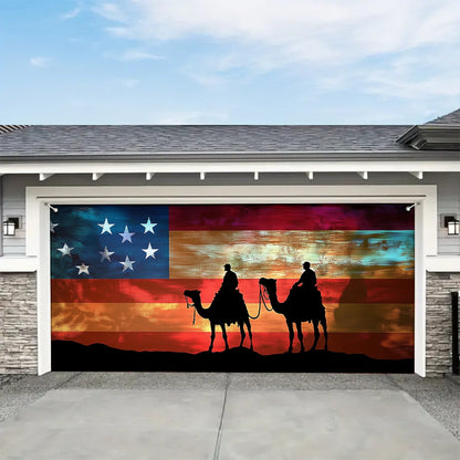 Shineful Garage Door Banner Decoration - Legacy of Courage Silhouetted Soldiers Beneath the Flag’s Colors