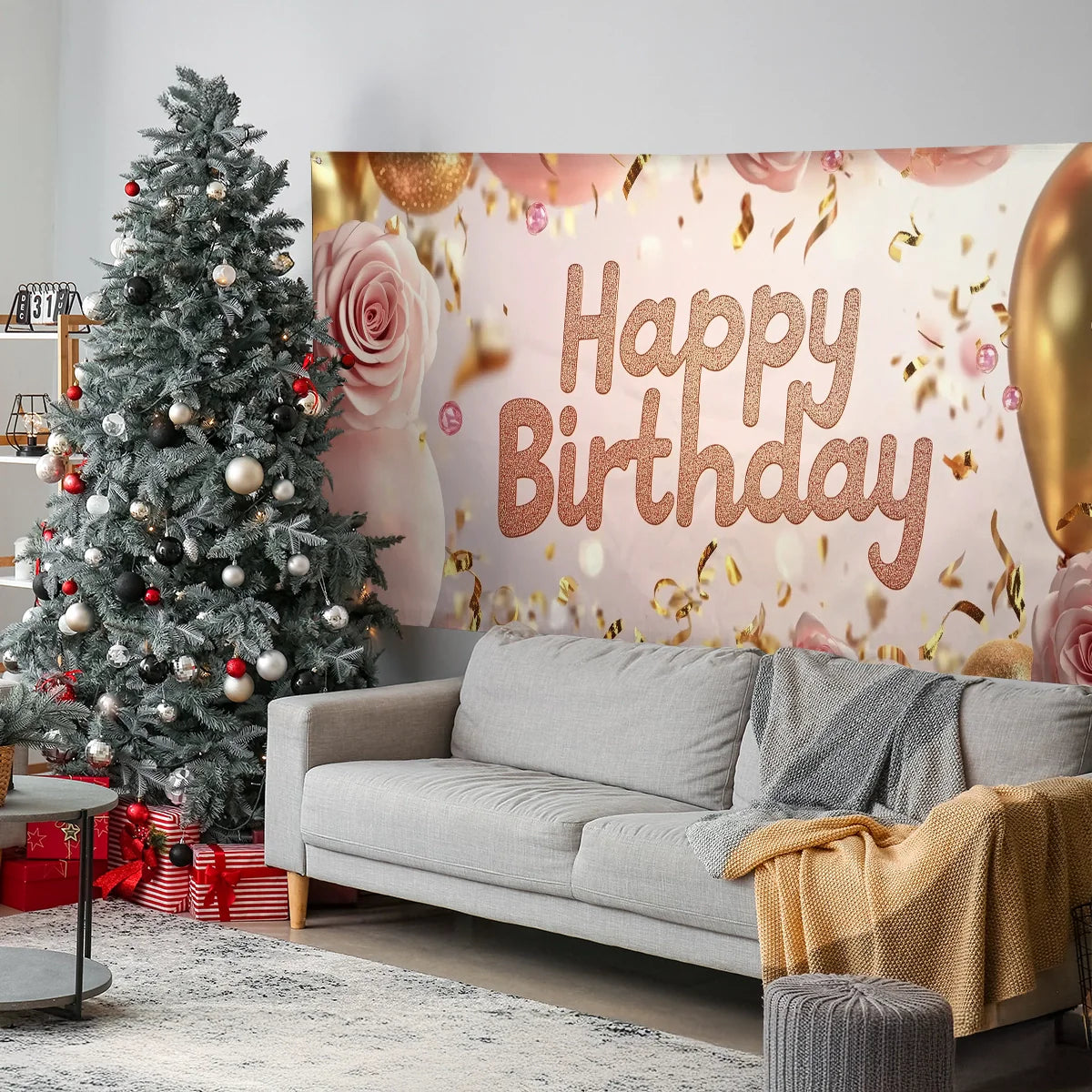 Shineful Garage Door Banner Decoration - Sparkling Celebration with Roses and Balloons