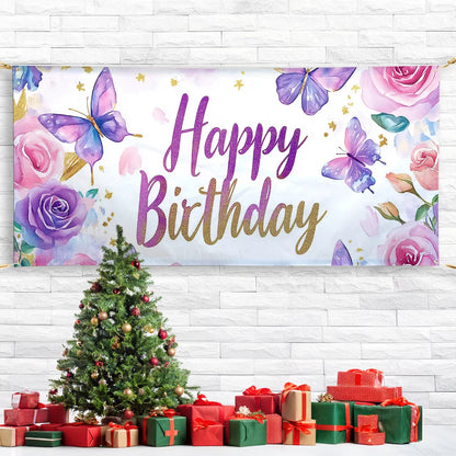 Shineful Garage Door Banner Decoration - Whimsical Floral Wishes with Butterflies and Glitter