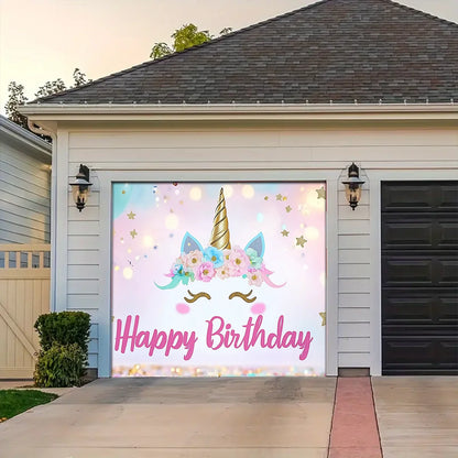 Shineful Garage Door Banner Decoration - Unicorn Dreams with Pastel Balloons and Sparkling Stars