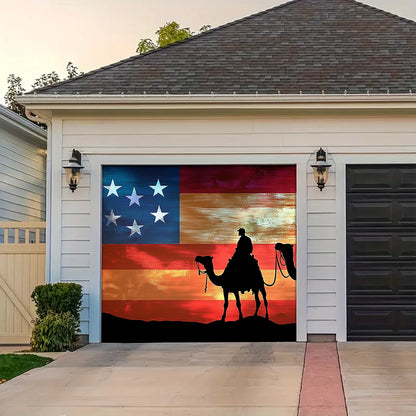 Shineful Garage Door Banner Decoration - Legacy of Courage Silhouetted Soldiers Beneath the Flag’s Colors