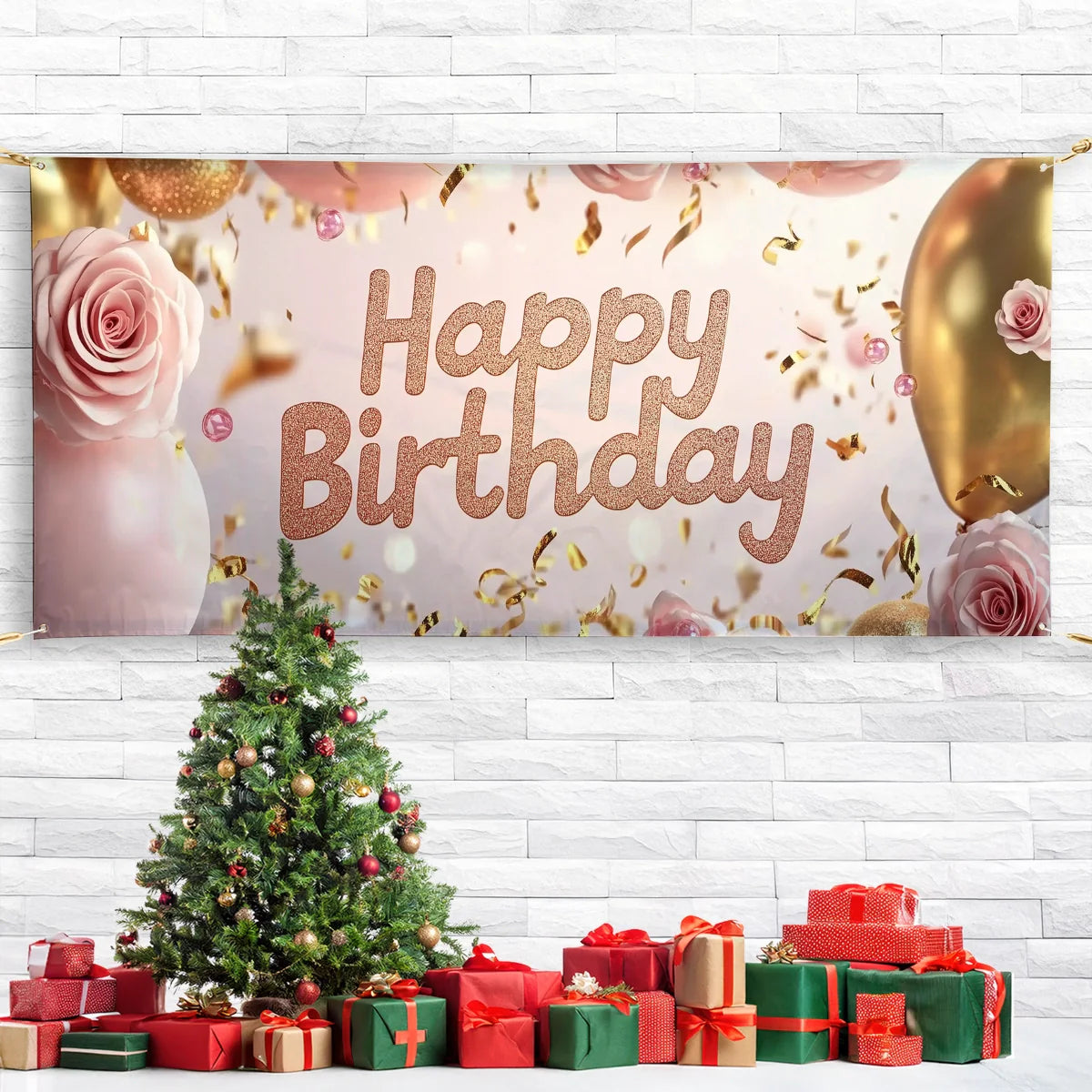 Shineful Garage Door Banner Decoration - Sparkling Celebration with Roses and Balloons
